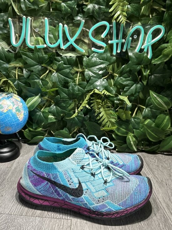 Nike Free 3.0 Flyknit Running Shoes Women 7.5 Blue Purple Black Slip On - Picture 1 of 10